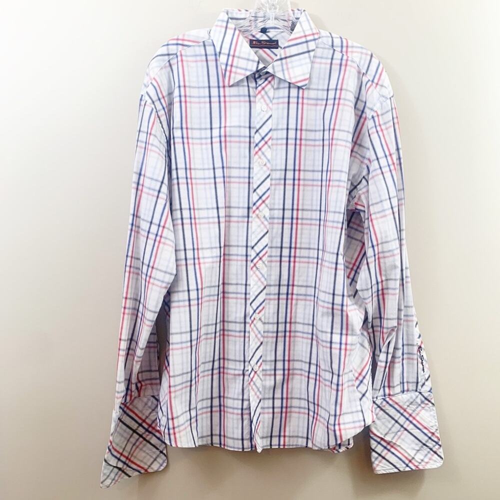 Ben Sherman Plaid Button Down White/Red/Blue Long Sleeve Shirt